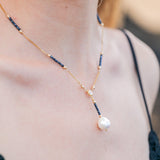 White Edison Pearl Black Spinel Cubic Zirconia Y-Style Necklace