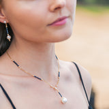 White Edison Pearl Black Spinel Cubic Zirconia Y-Style Necklace