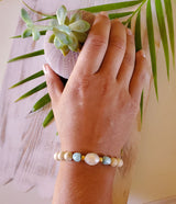 White Edison Pearl Larimar Stretchy Bracelet