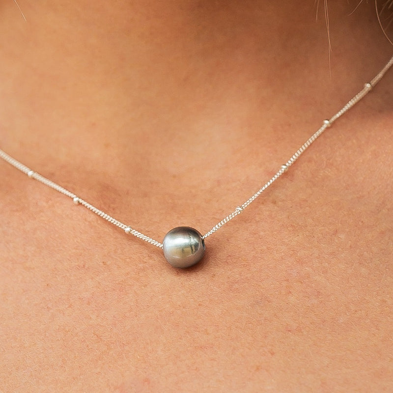 Floating Green Tahitian Pearl Necklace