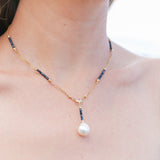 White Edison Pearl Black Spinel Cubic Zirconia Y-Style Necklace