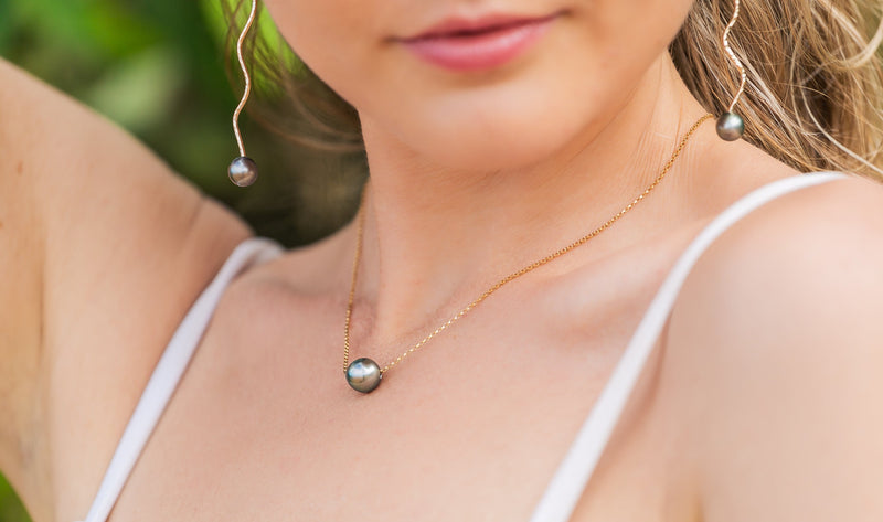 Floating Green Tahitian Pearl Necklace