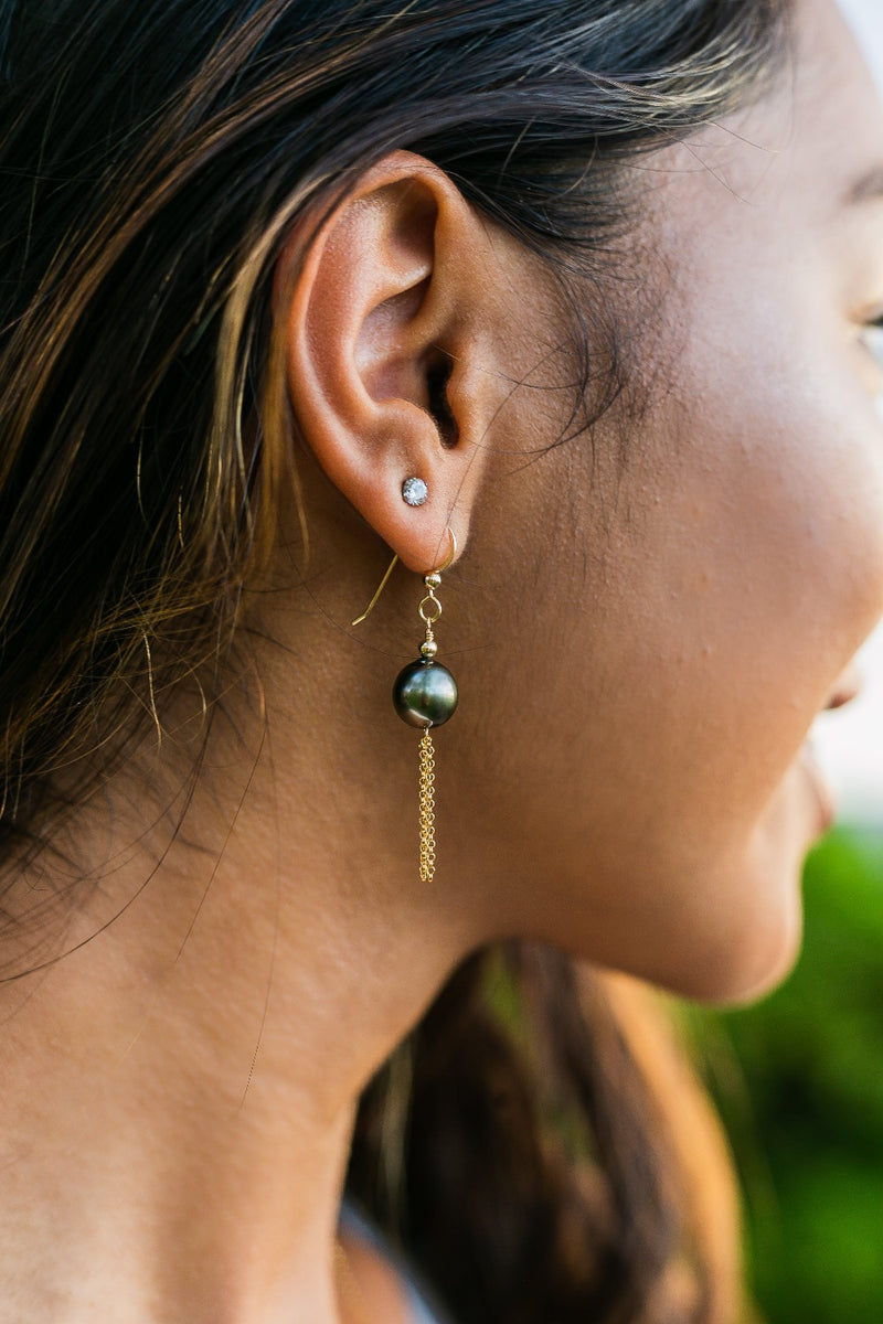 Tahitian Pearl Chain Dangle Earrings