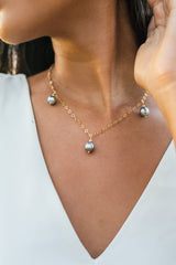 3 Blue Tahitian Dripping Pearls on Starburst Chain Necklace